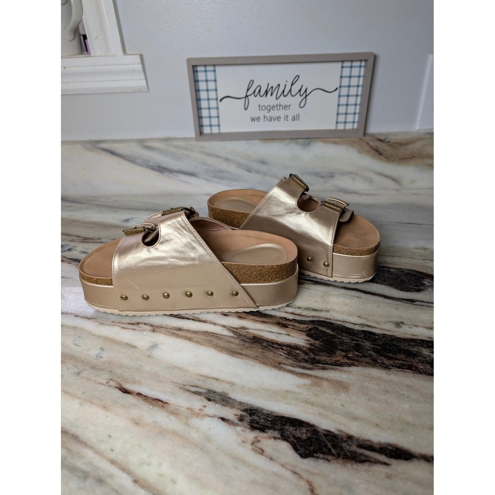 Movi Lishan Womens Rose Gold Metallic Studded Platform Slide Sandals Size 7